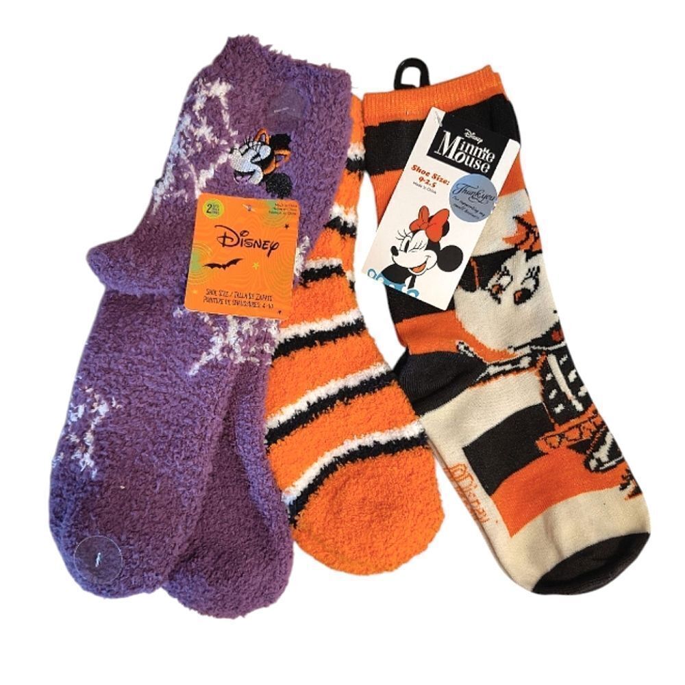 Disney 3 Pairs Halloween Themed Minnie Mouse Crew Socks NWT